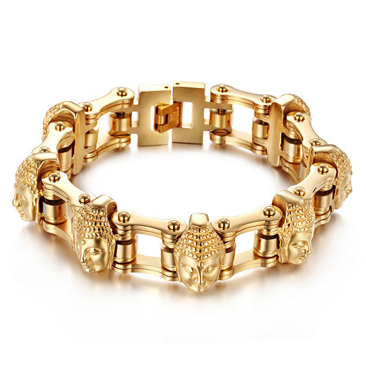 Pulsera de Acero Titanio Dorado – Buda y Cadena Premium TrendShop MX