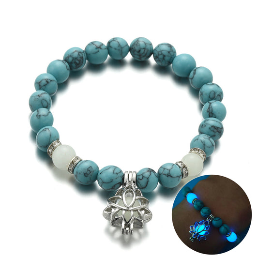 Energy Luminous Lotus Natural Stone Bracelet Yoga Healing Luminous Glow In The Dark Charm Beads Bracelet For Men Women Prayer Buddhism TrendShop MX